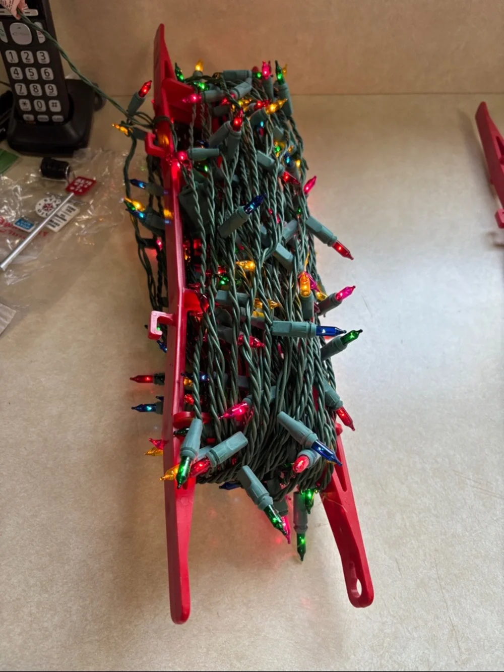 Holiday Light Wrap Storage Red Plastic Christmas Garland Garage Attic Organizer
